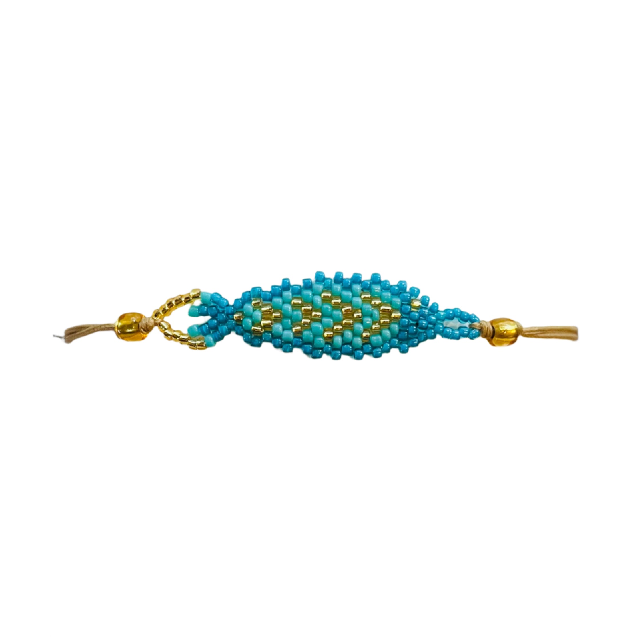 Turquoise, Sea Green and Gold Fish Bracelet