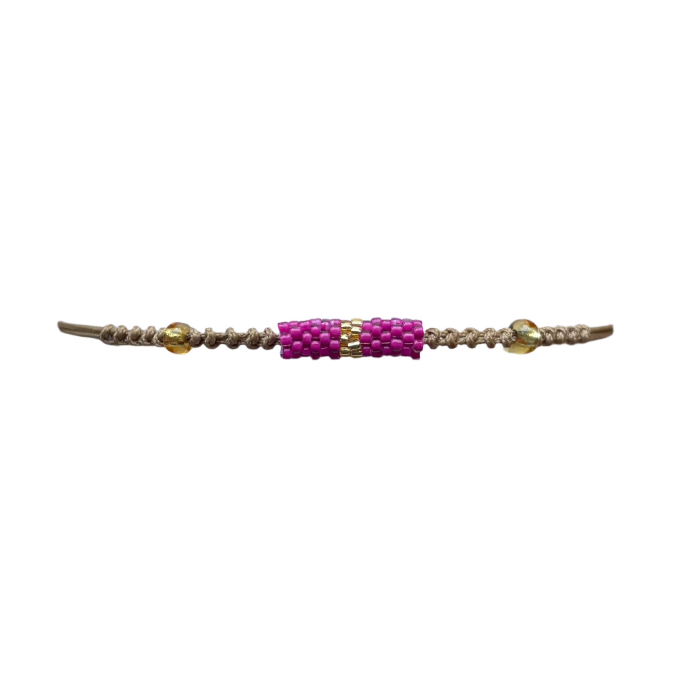 Cerise Pink with Gold Stripe Tube Bracelet