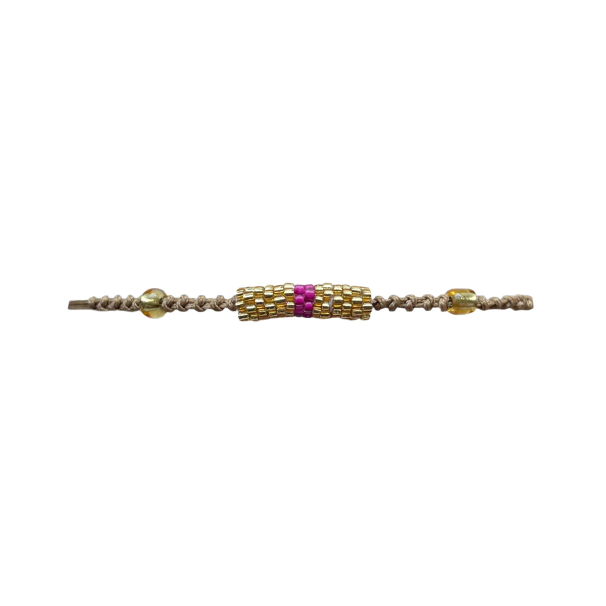 Gold with Cerise Pink Stripe Tube Bracelet (LANC12628)