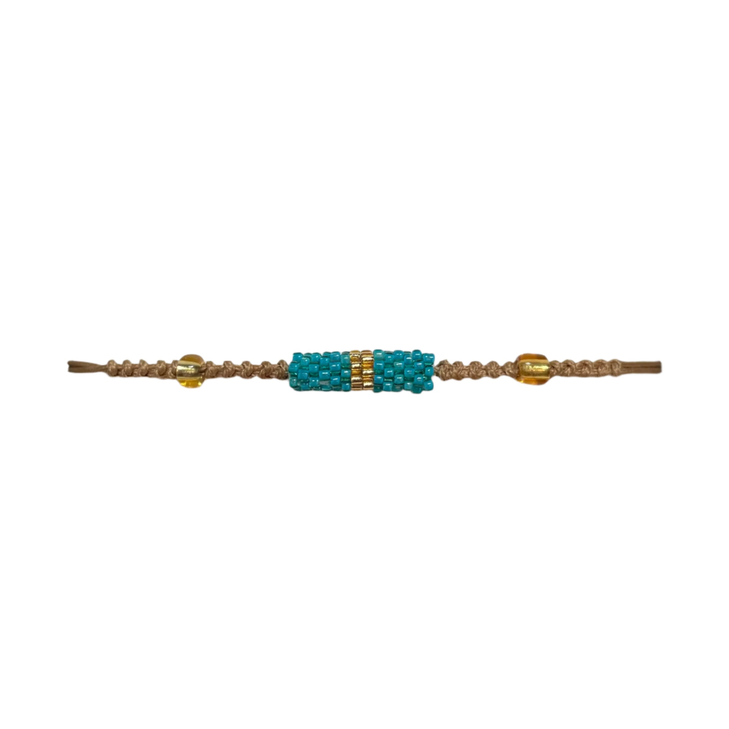 Teal with Gold Stripe Tube Bracelet