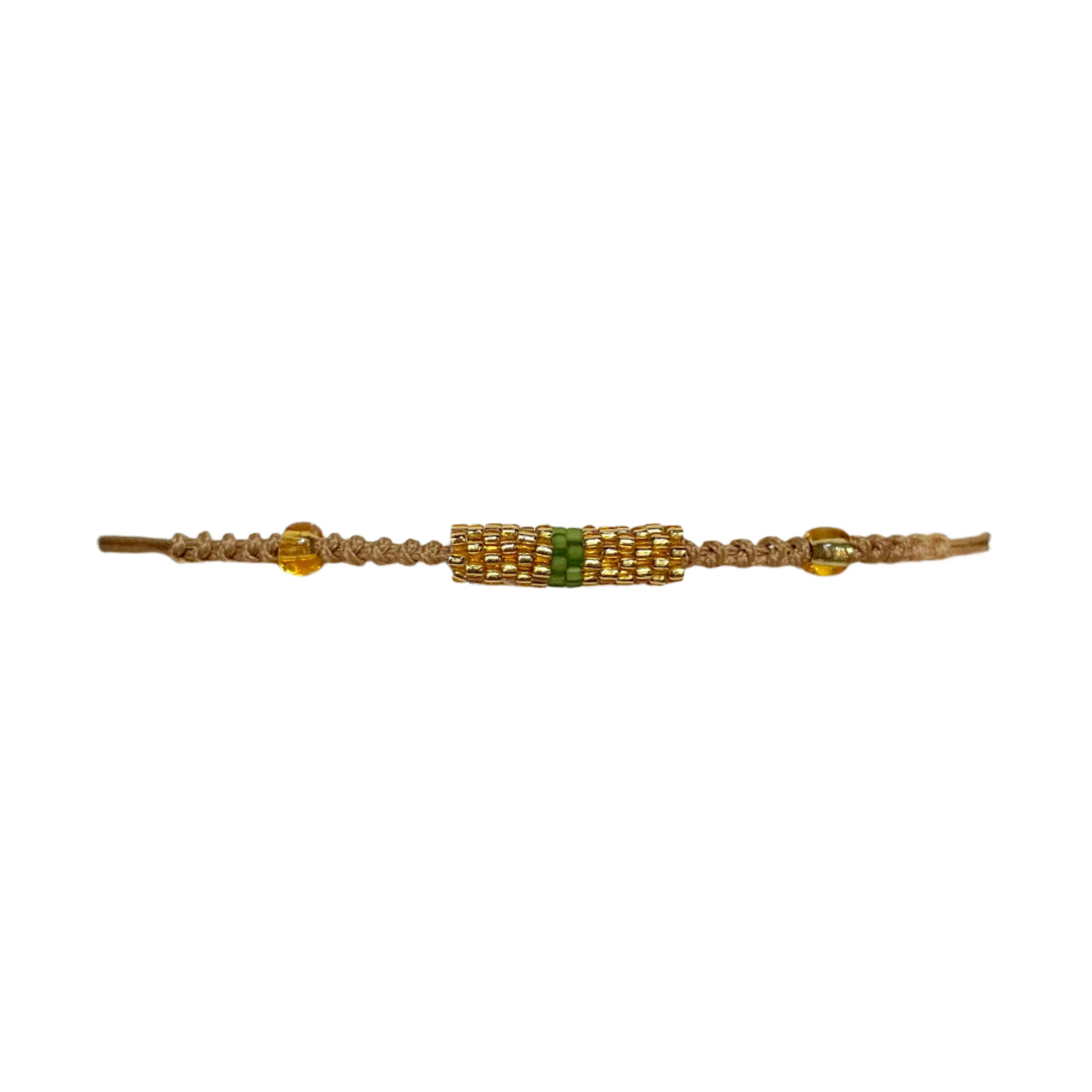 Gold with Green Stripe Tube Bracelet (LANC12638)