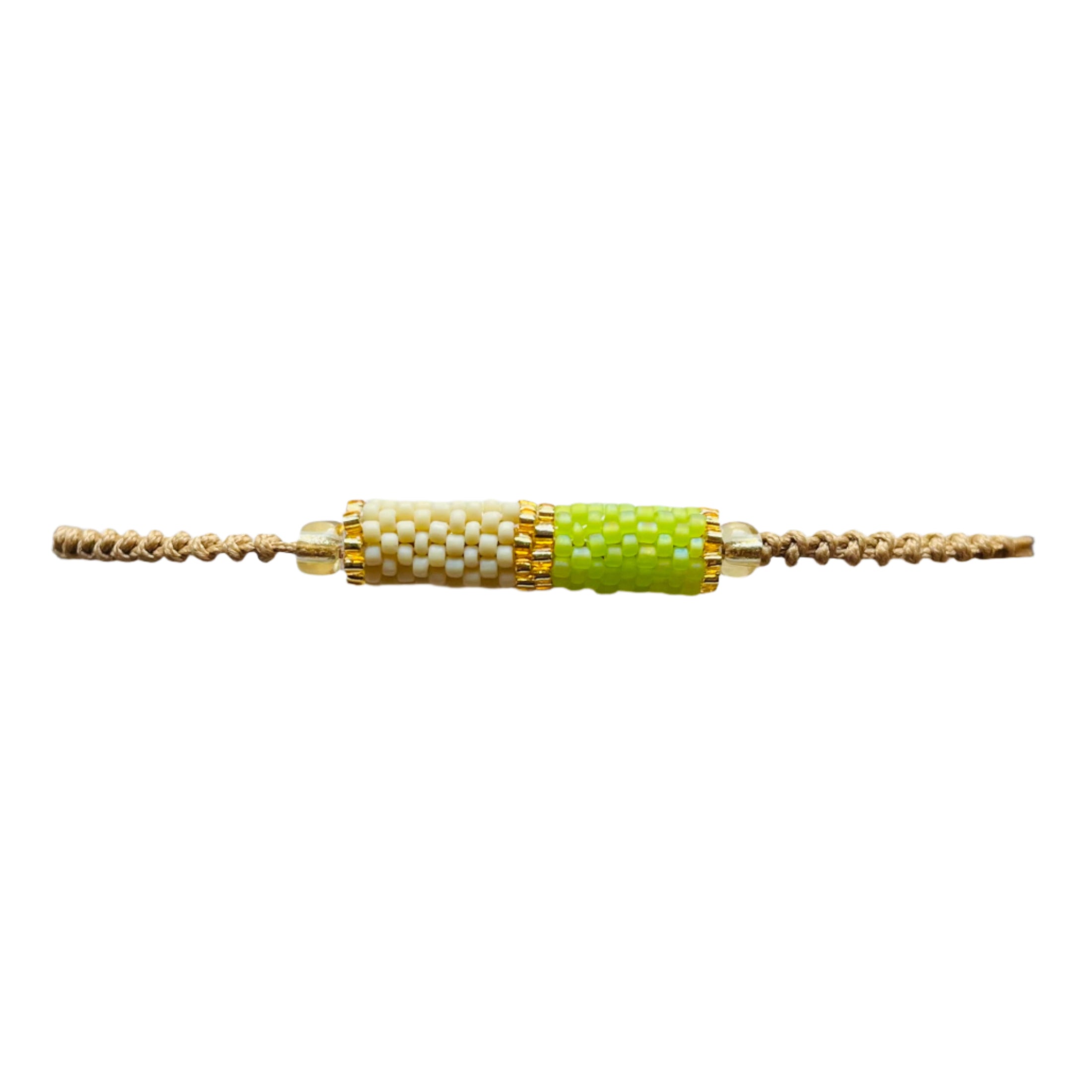 Two Tone Green and Cream Tube Bracelet