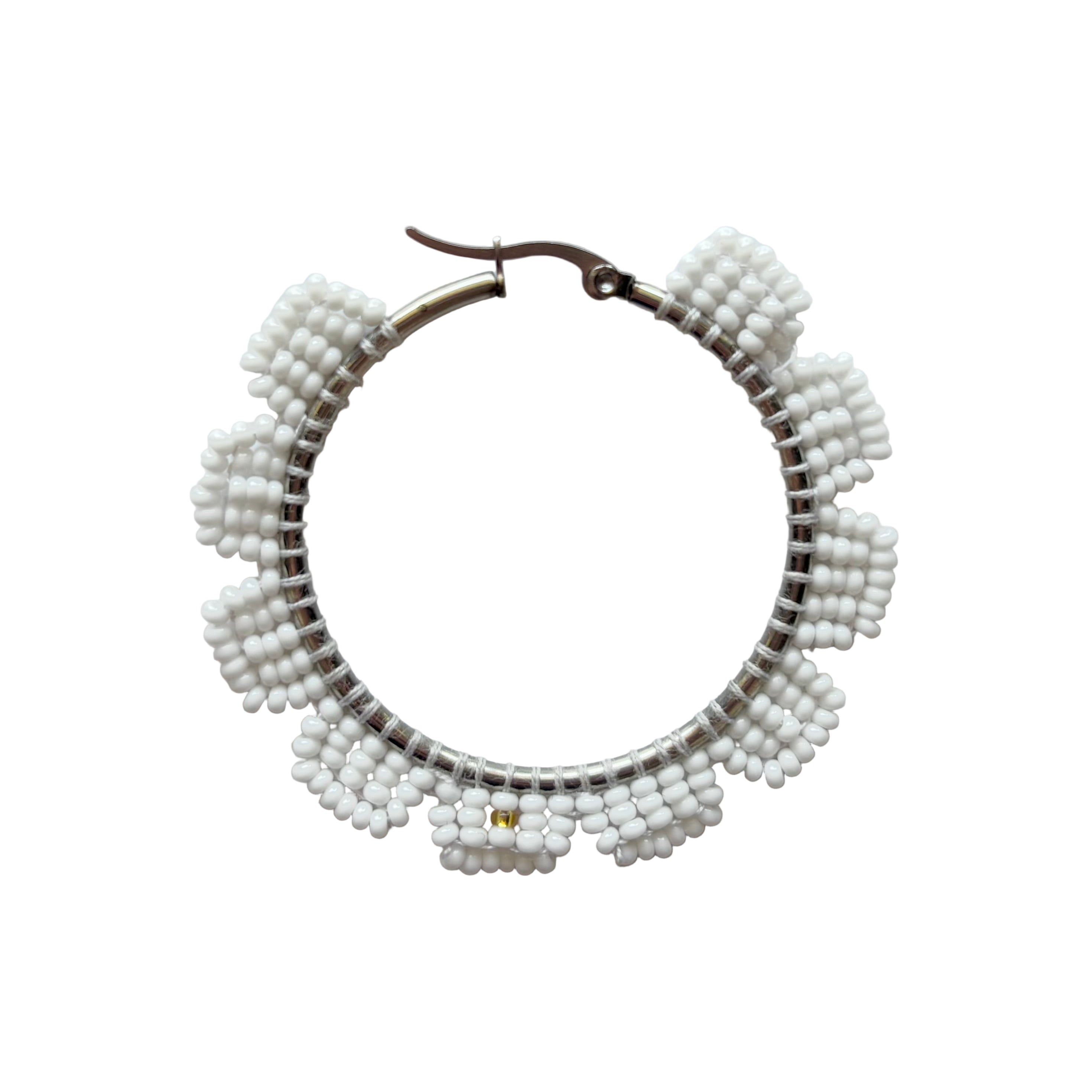 White Daisy Hoop Earrings (LANE11533)