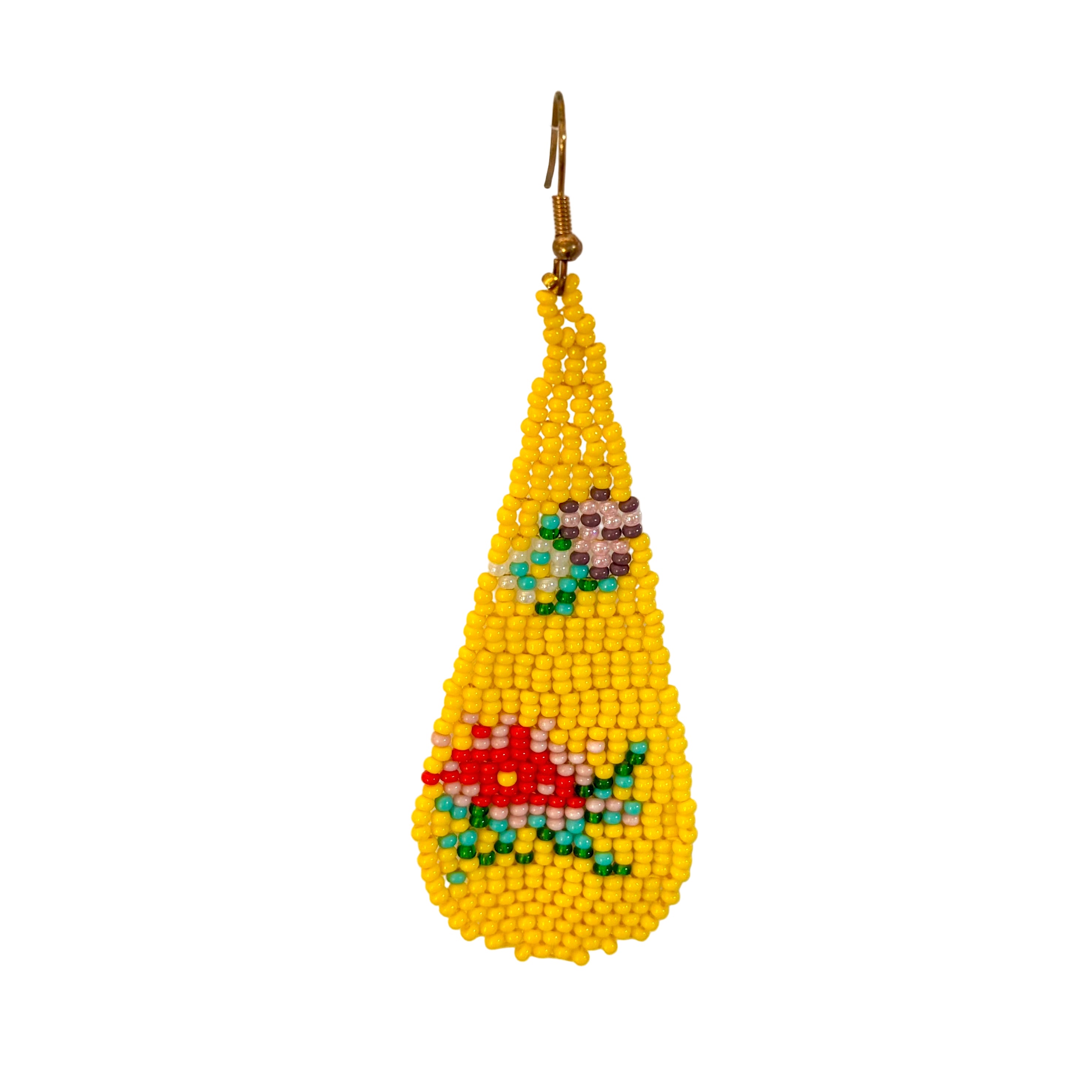 Yellow Raindrop with Flowers Earrings (LANE11535)