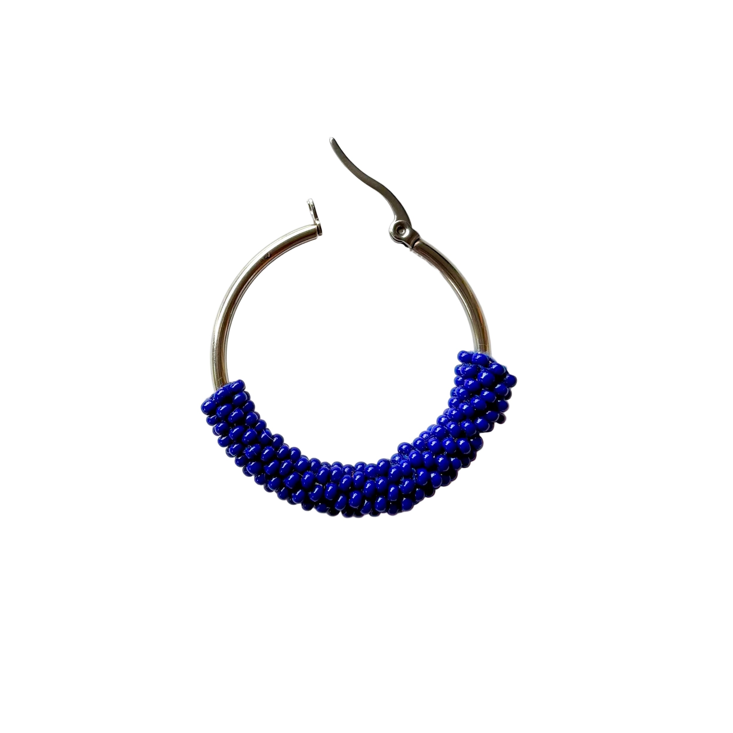 Crocheted Navy Hoop Earrings (LANE11672)
