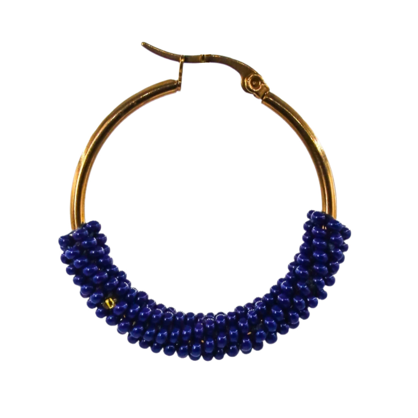 Crocheted Navy Hoop Earrings (LANE11672)