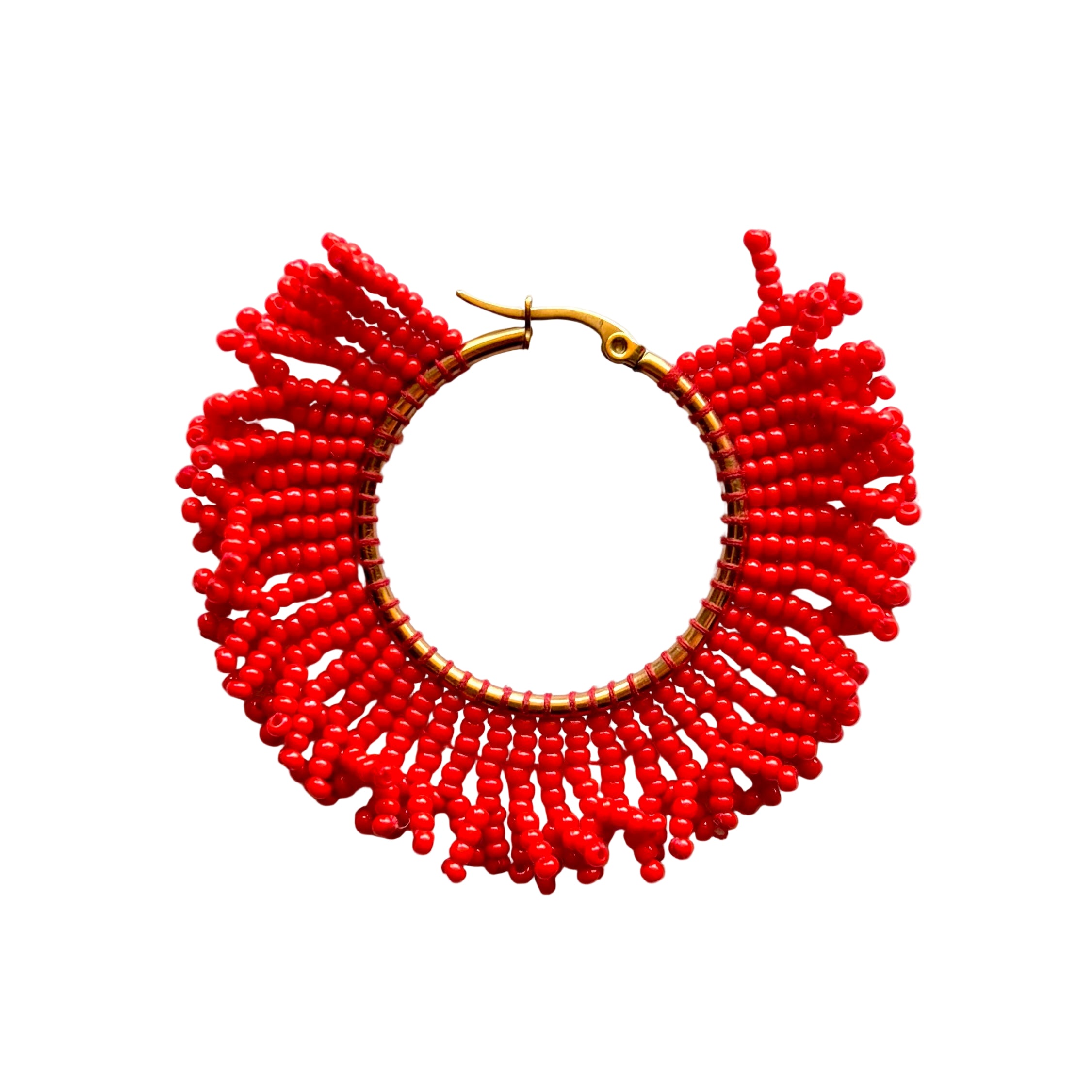Red Coral Fringe Earrings (LANE11681)