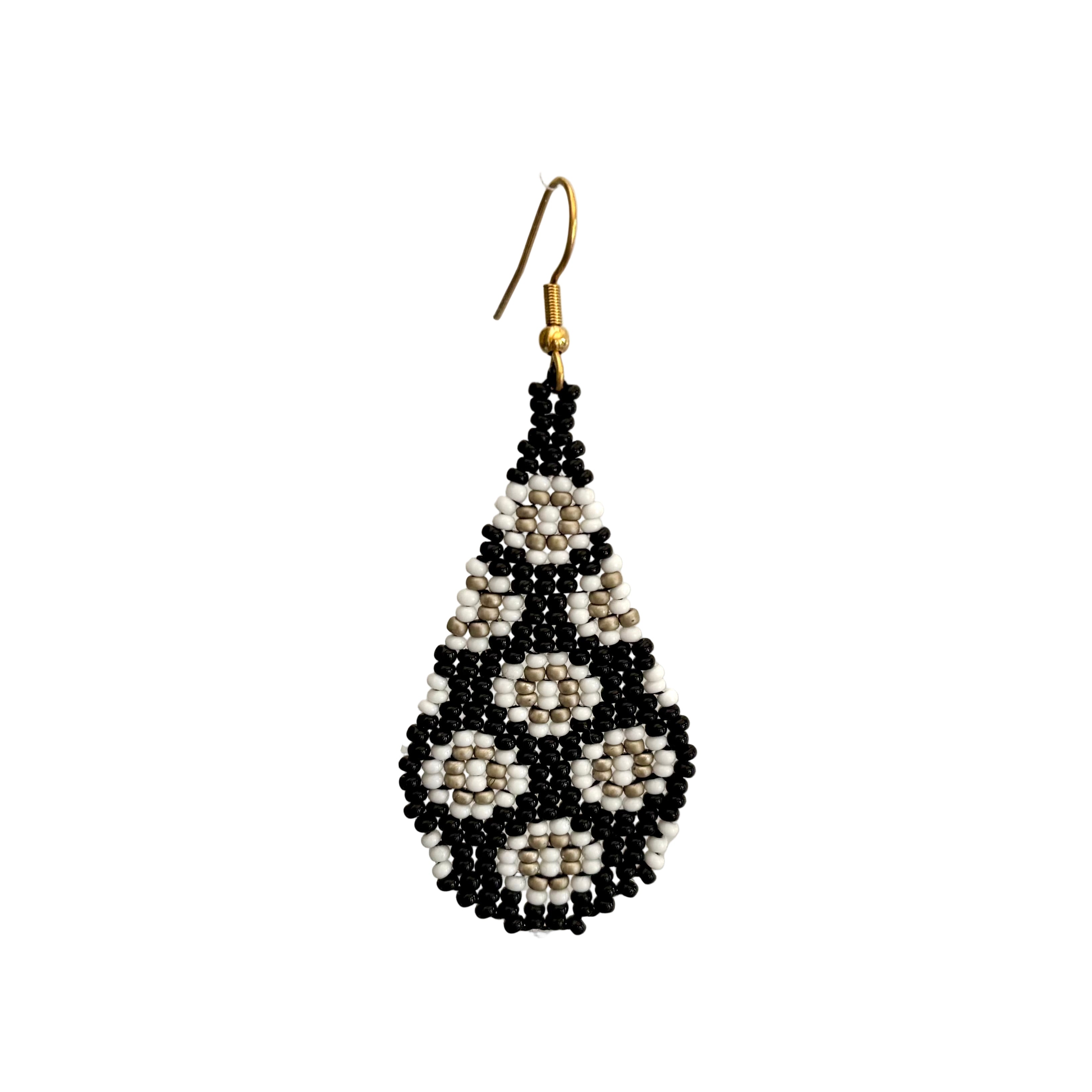 Black and White Round Flowers Earrings (LANE11789)