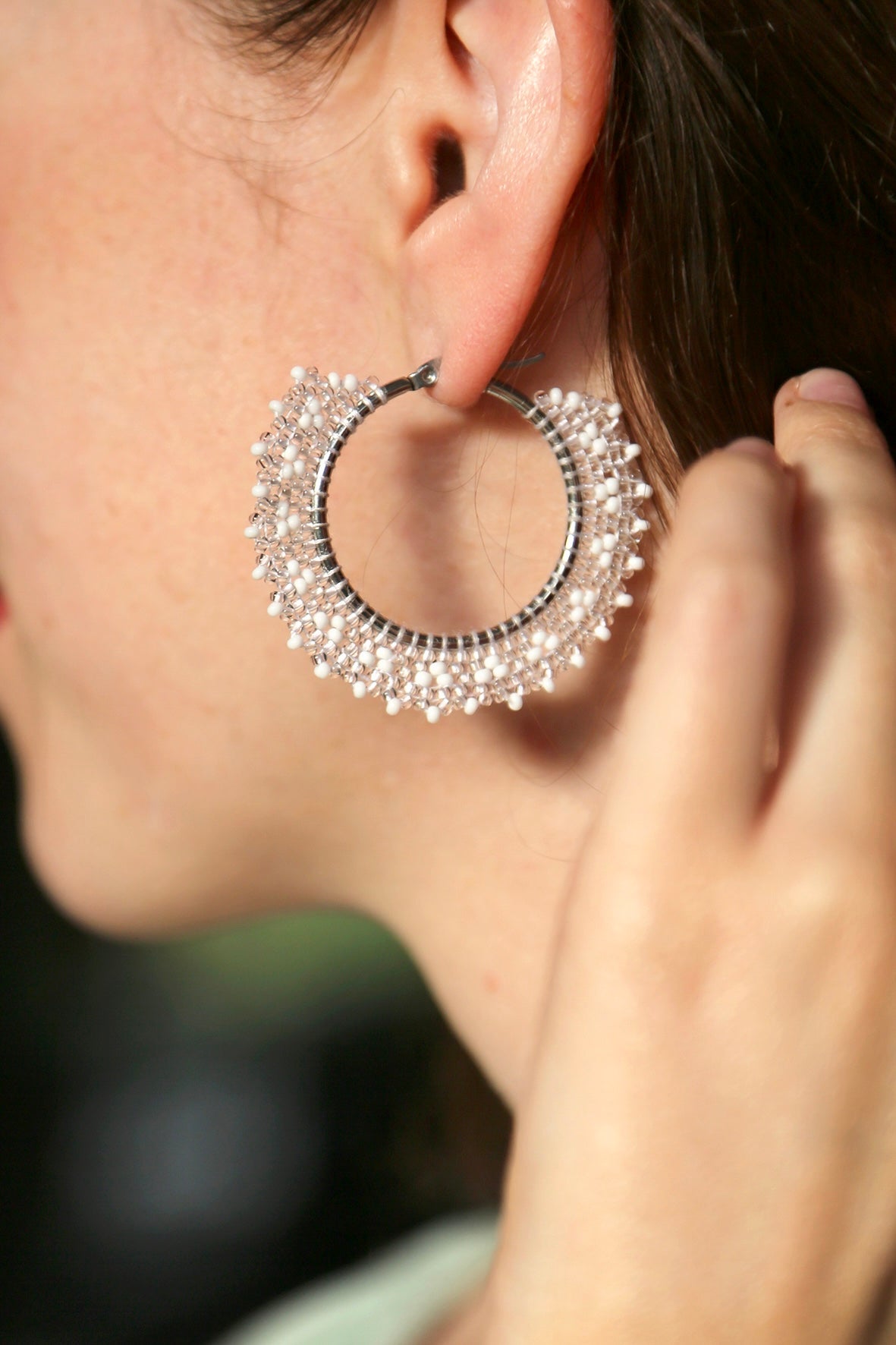 White Lace Hoop Earrings (LANE11790)