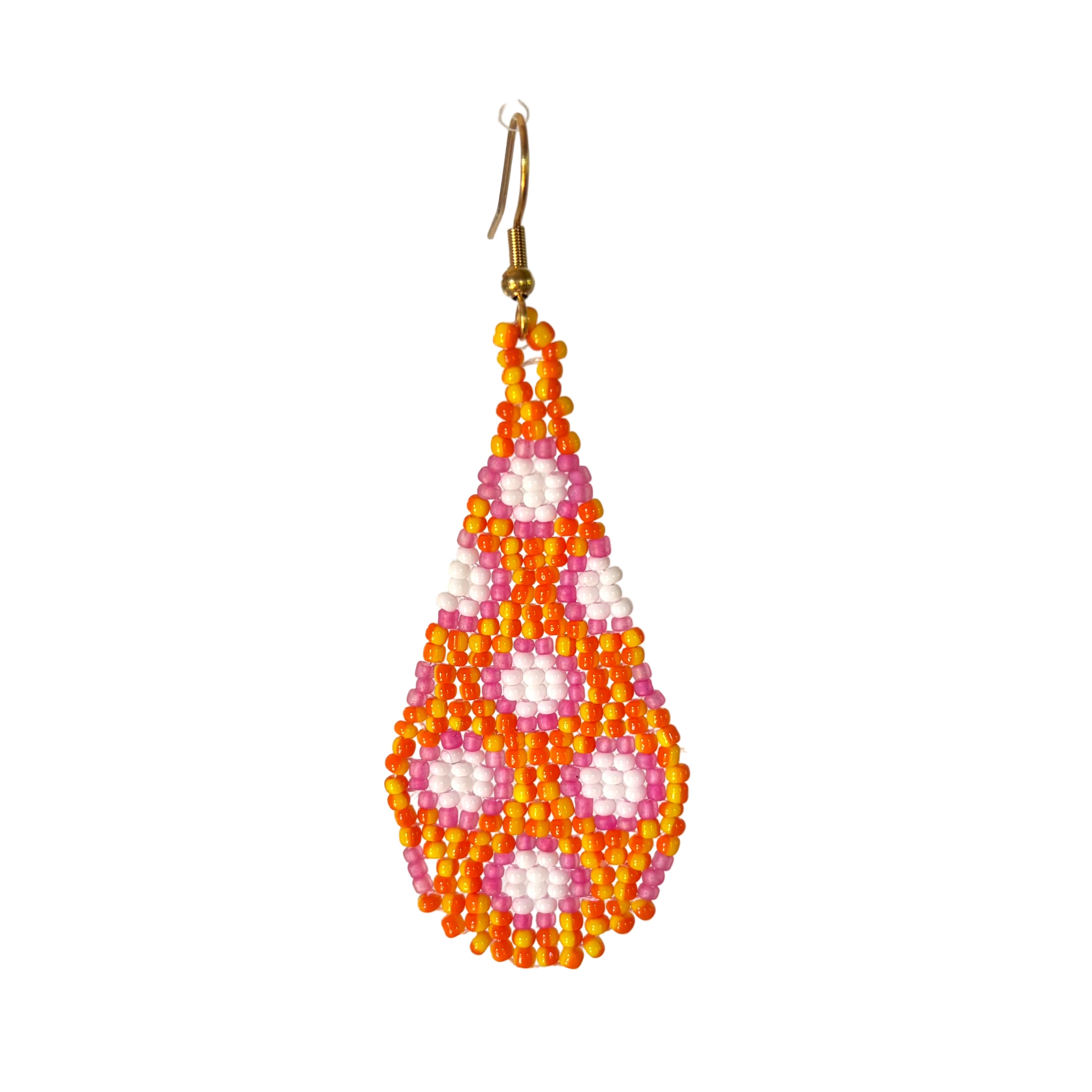 Orange with Pink Round Flowers Earrings (LANE11806)