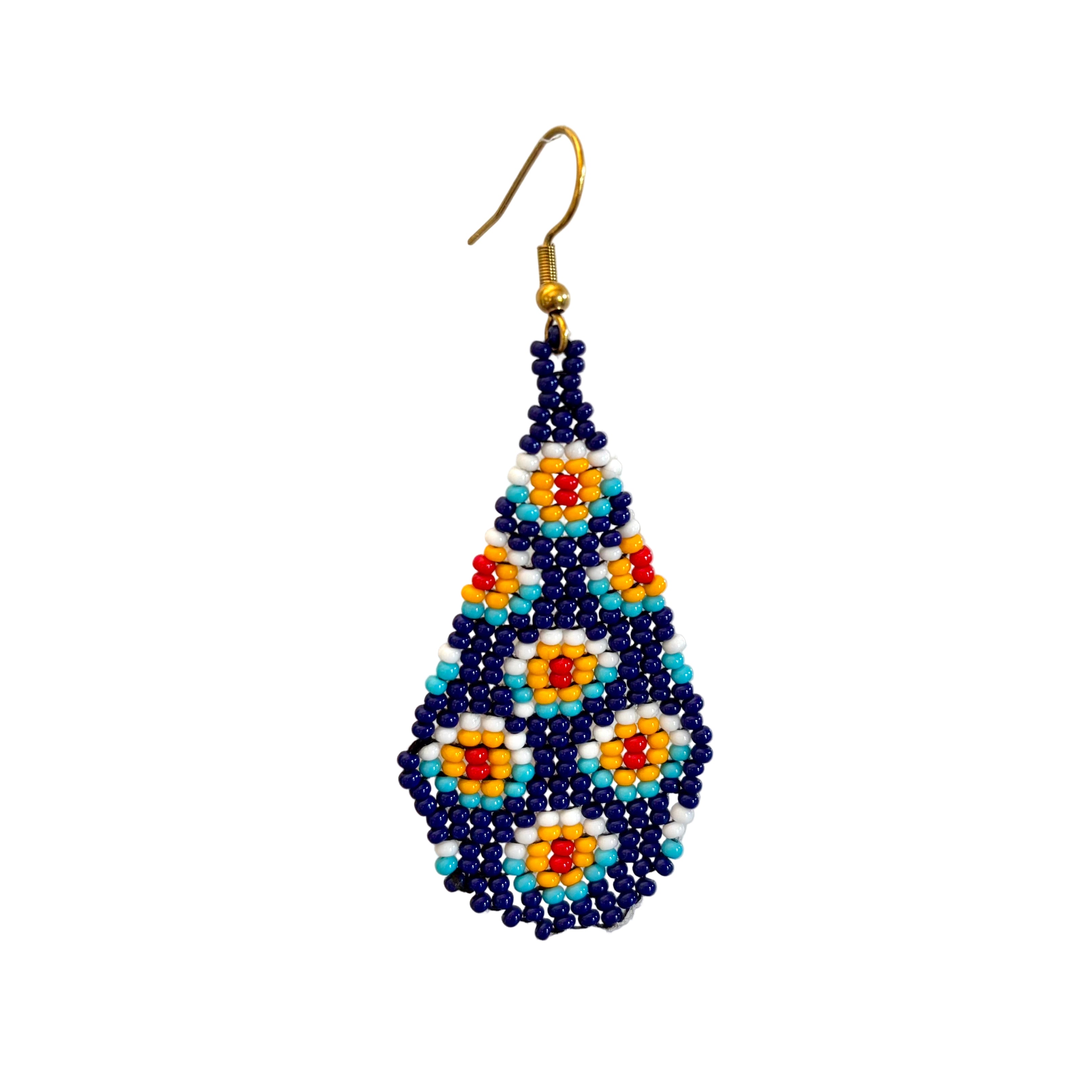 Navy with Orange and Blue Round Flowers Earrings (LANE11809)