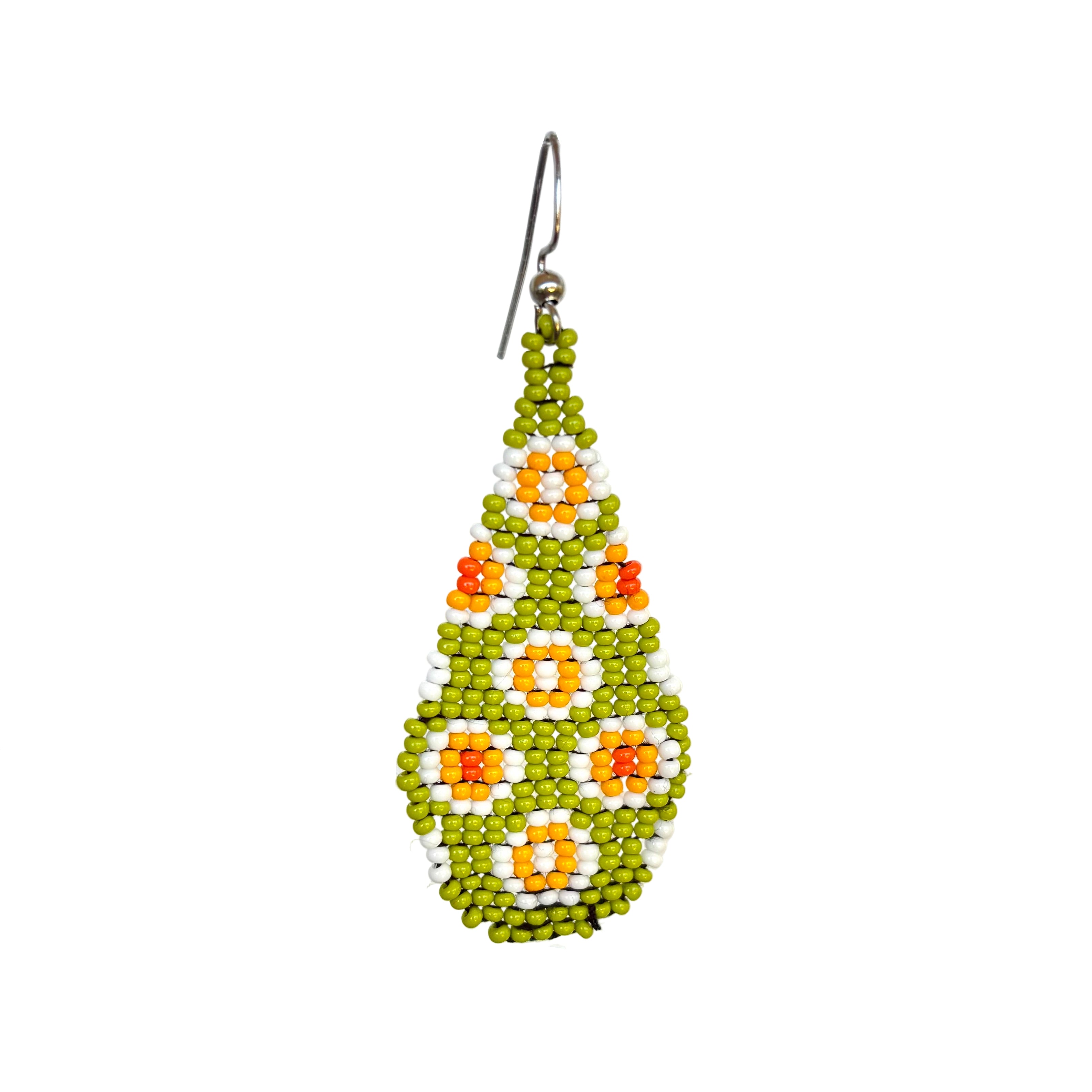 Green with Orange Round Flowers Earrings (LANE11811)