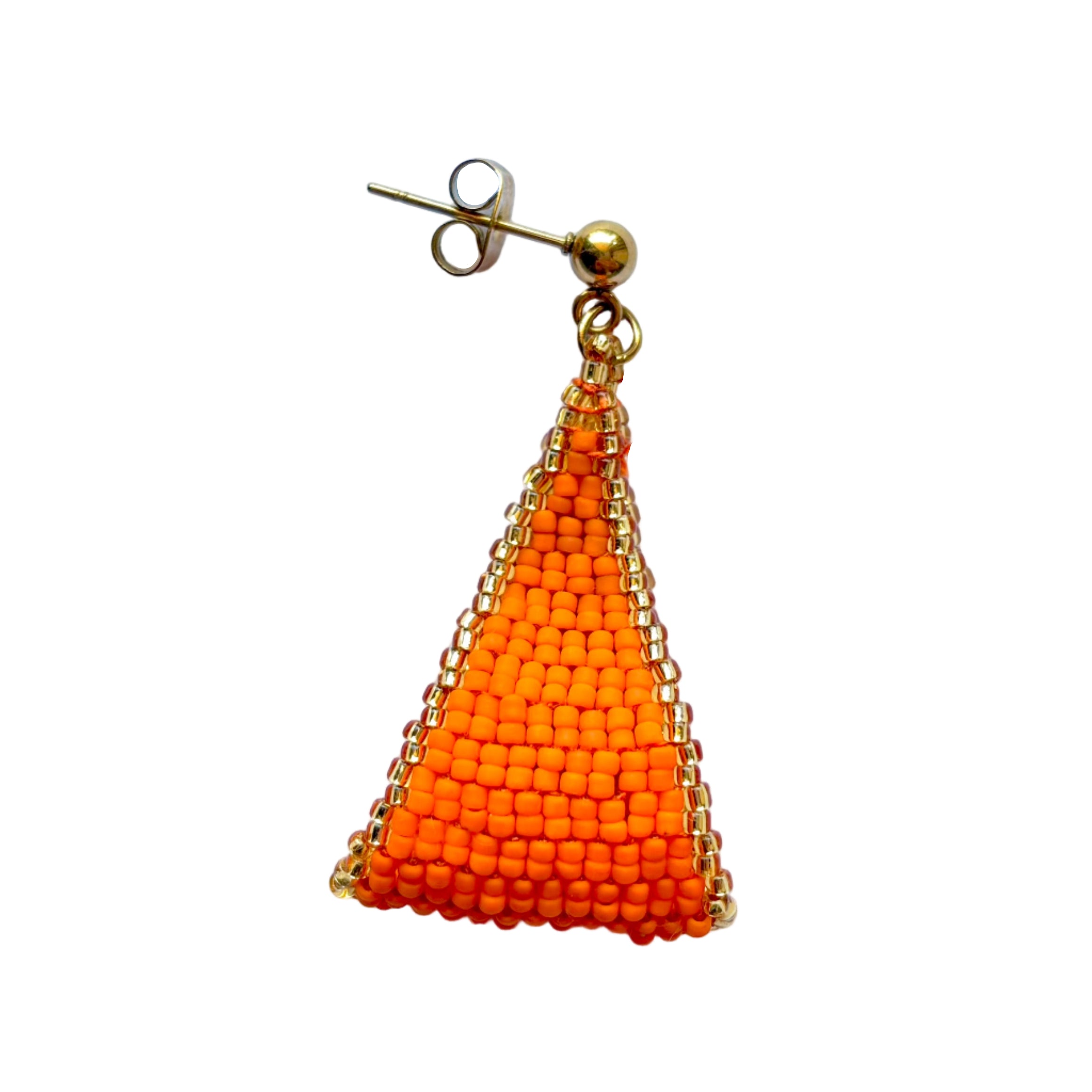 Orange with Gold Trim Triangle Loop Earrings (LANE11837)