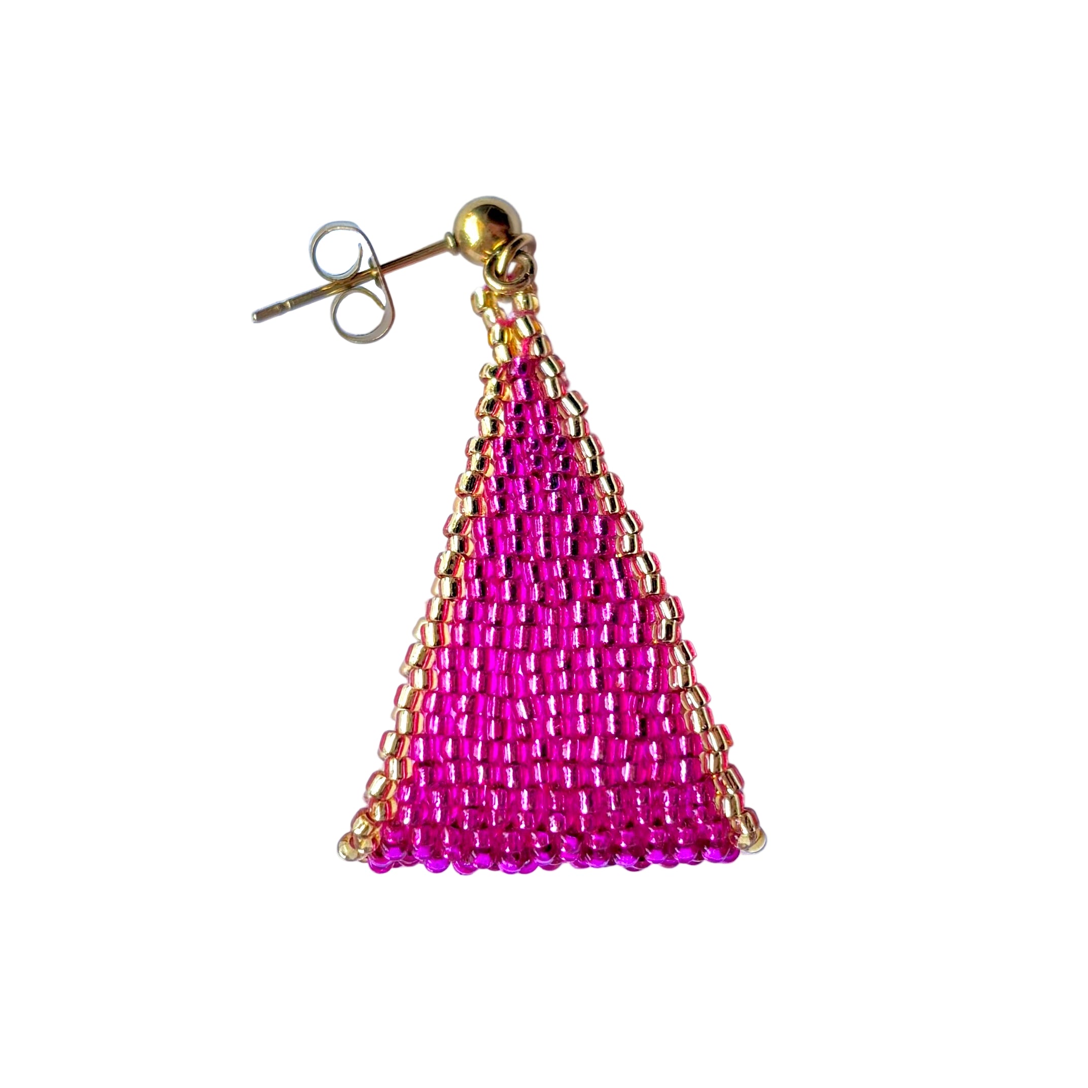 Pink with Gold Trim Triangle Loop Earrings (LANE11838)