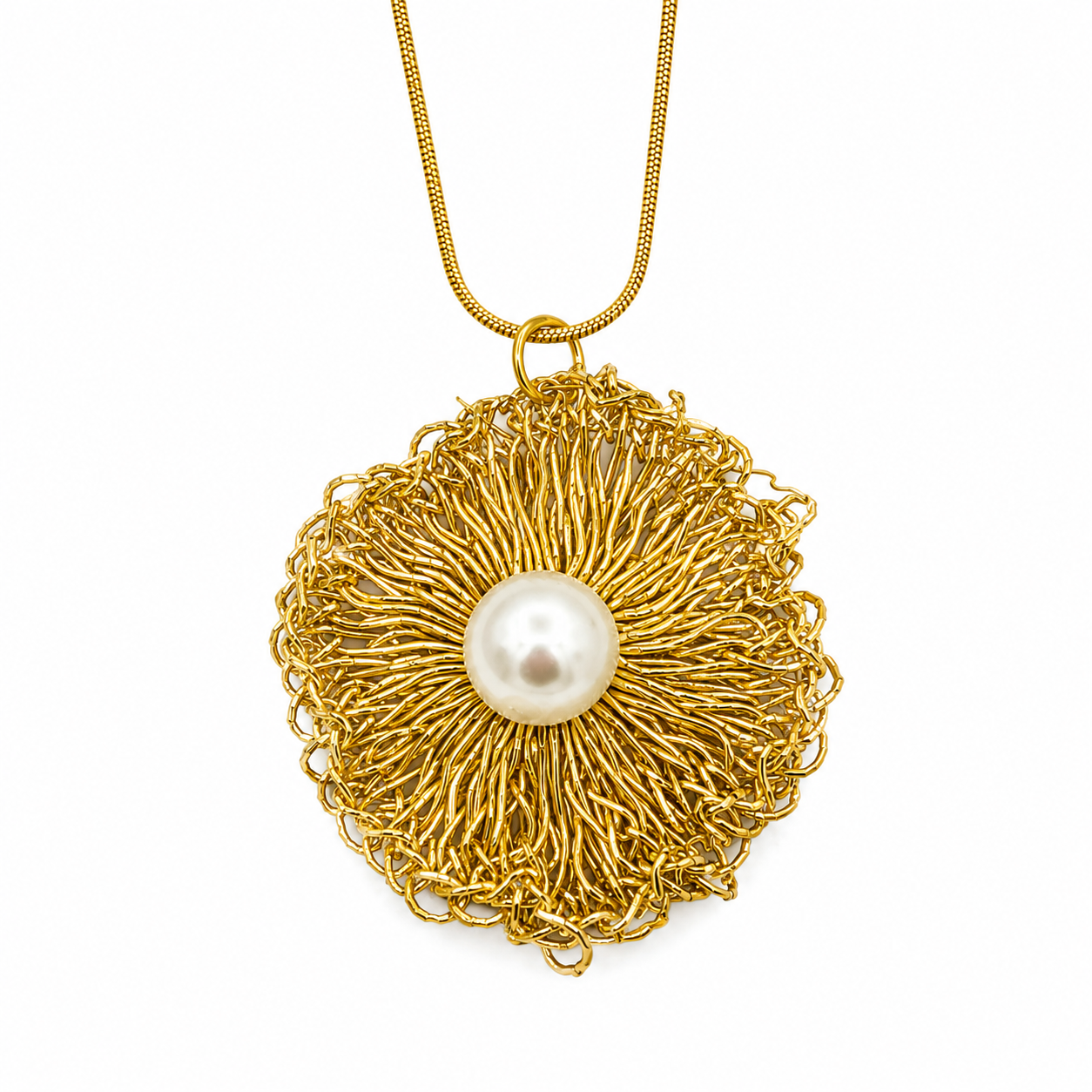 Gold Flower Crochet Necklace (NEC11210)