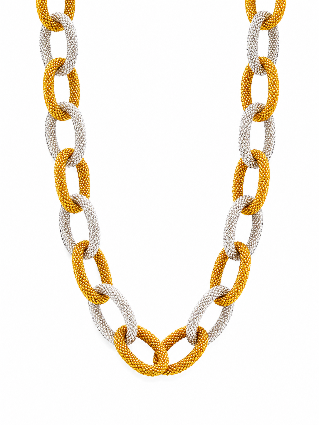 Golden Silver Link Necklace (NEC11239)