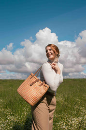Orange and Neutral Vertical Zig-Zag Handbag