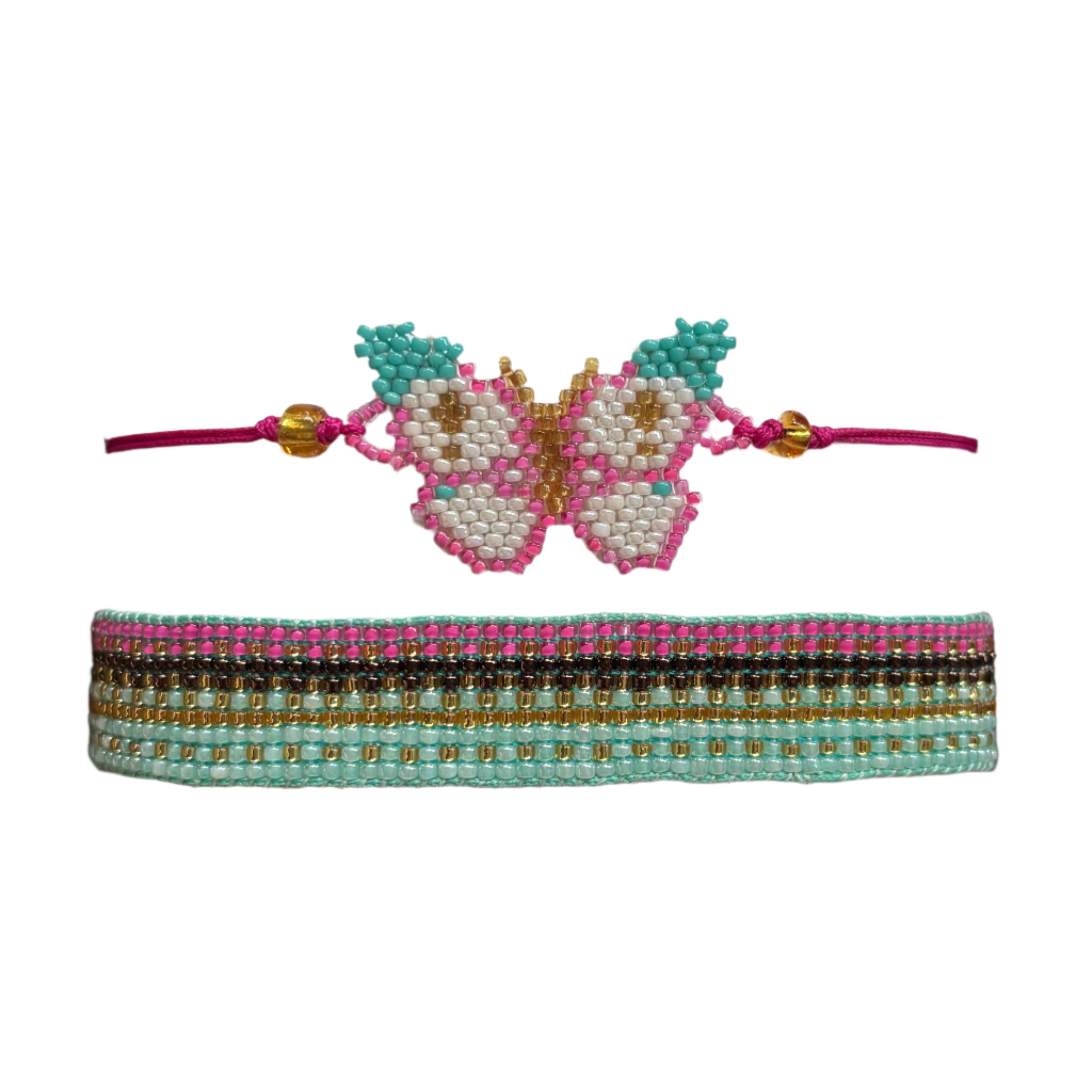 Turquoise and Pink Butterfly Bracelets Set