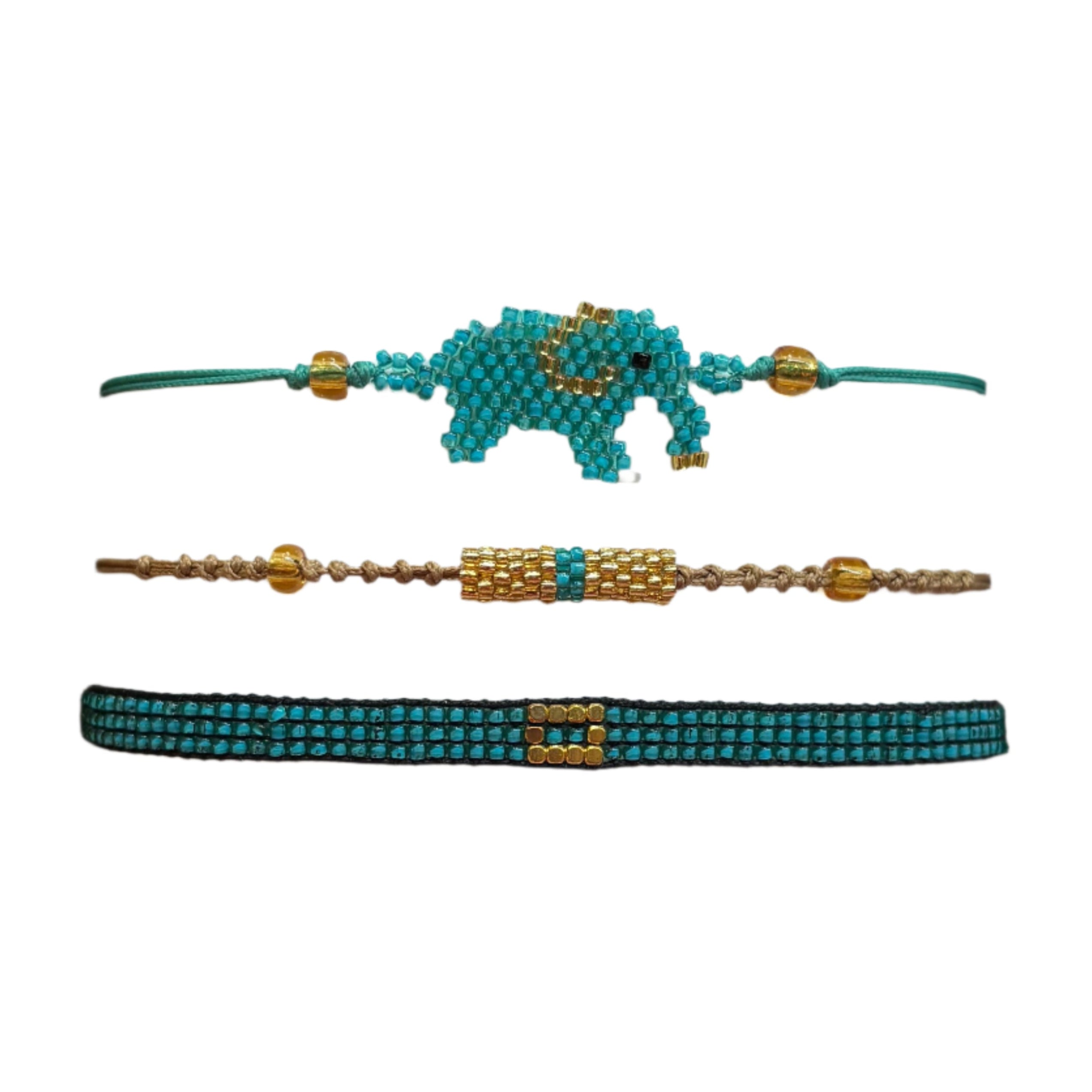 Teal and Gold Elephant Bracelets Set
