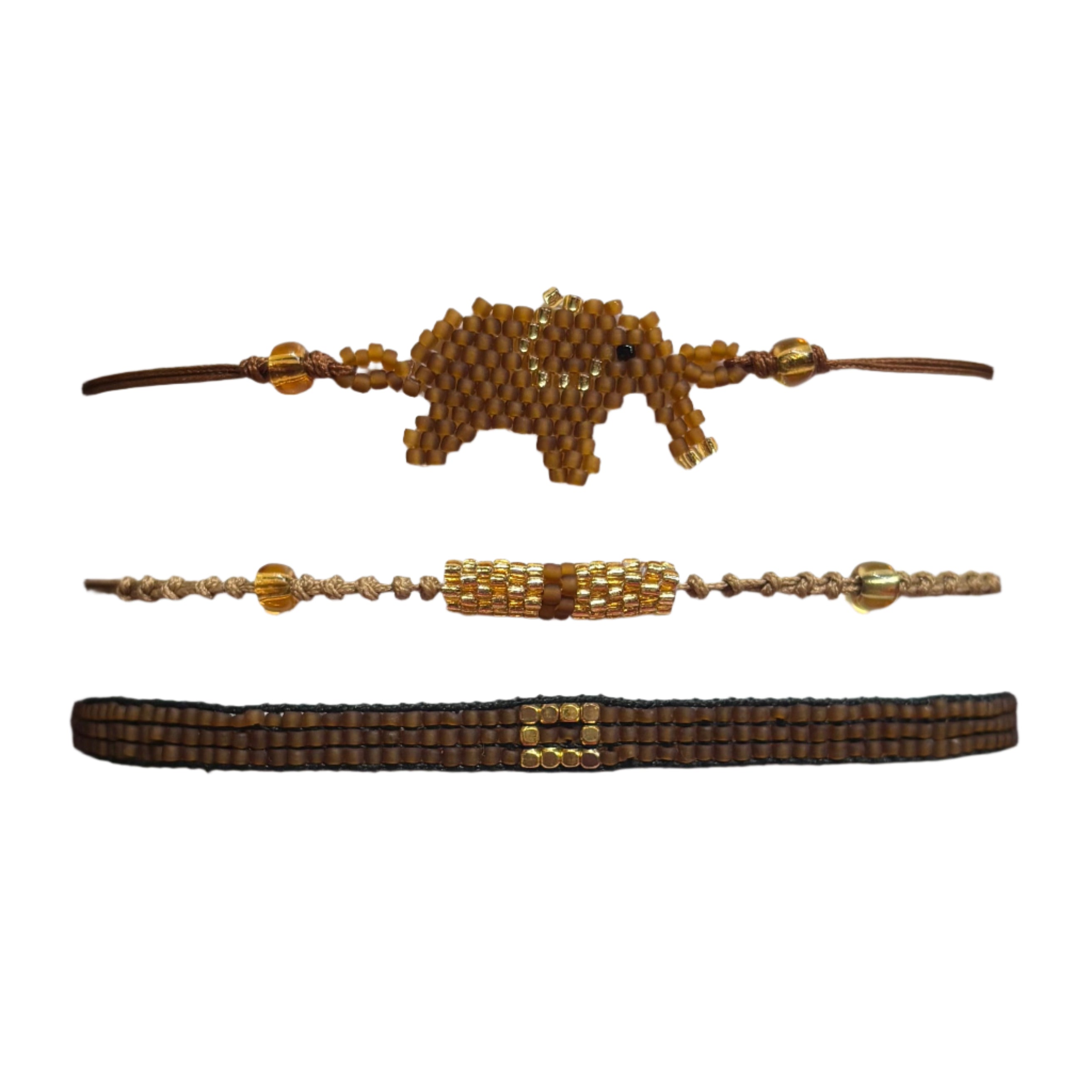 Mocha and Gold Elephant Bracelets Set