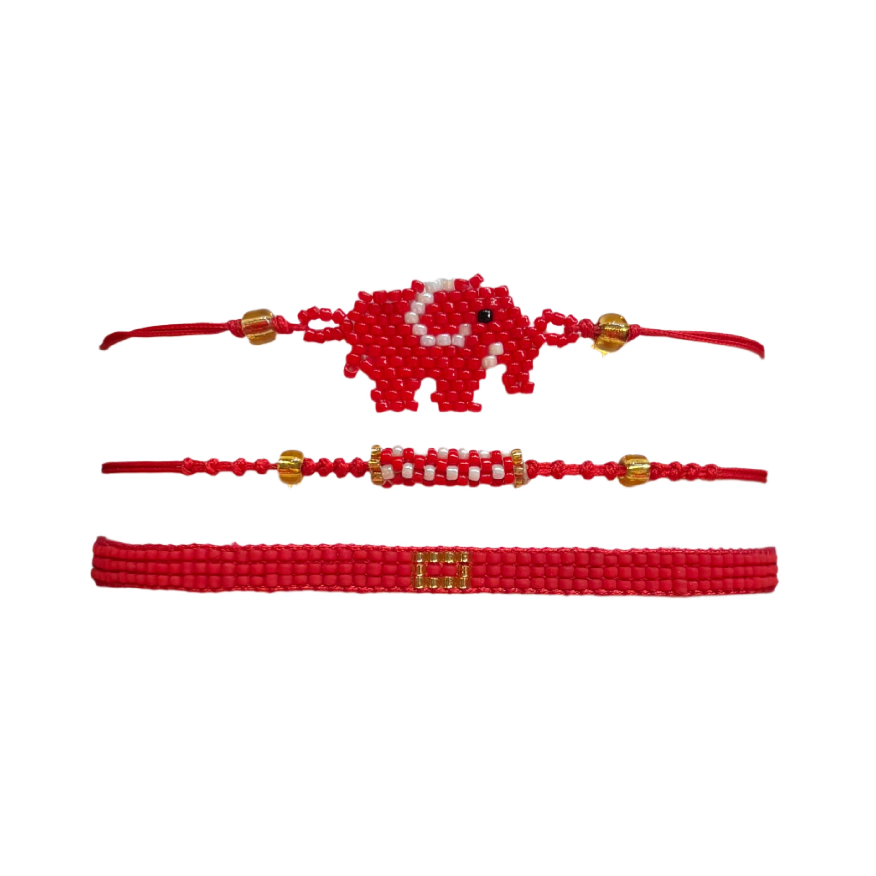 Red and White  Elephant Bracelets Set
