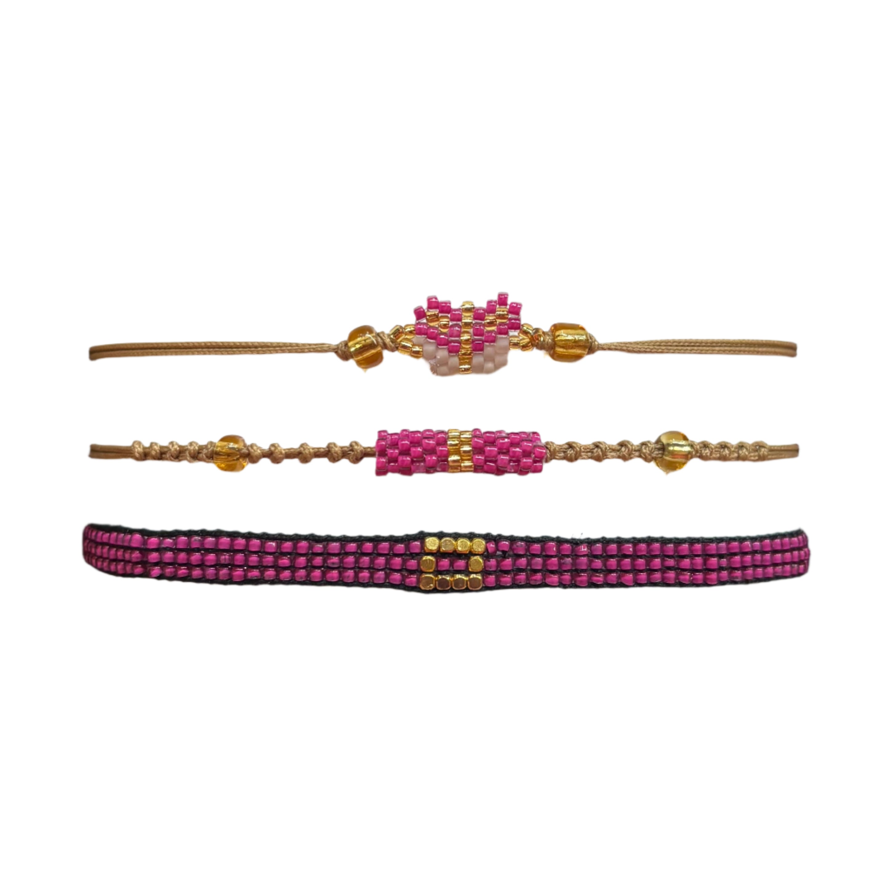 Cerise Pink and Gold Mini Butterfly Bracelets Set