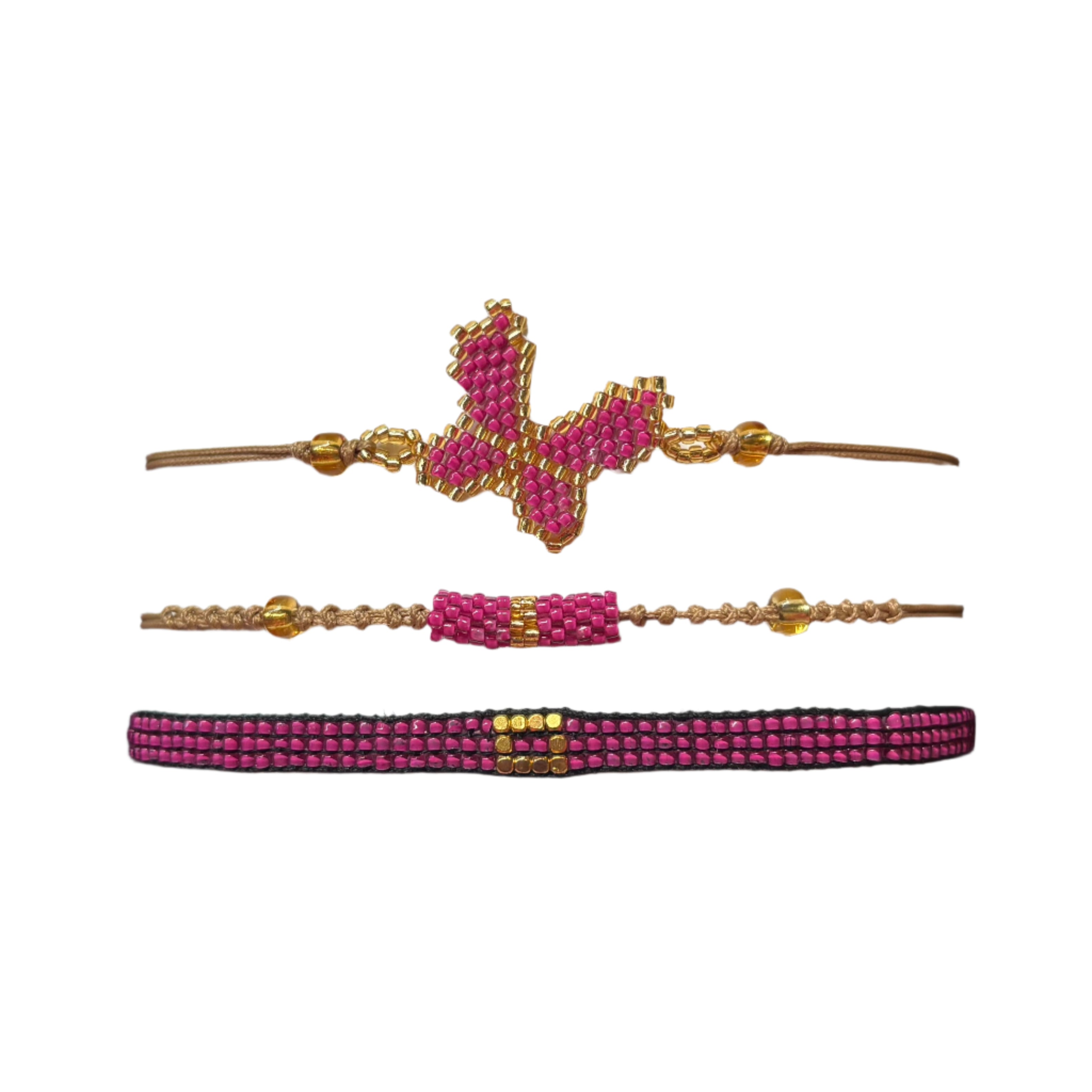 Cerise Pink Butterfly Bracelets Set