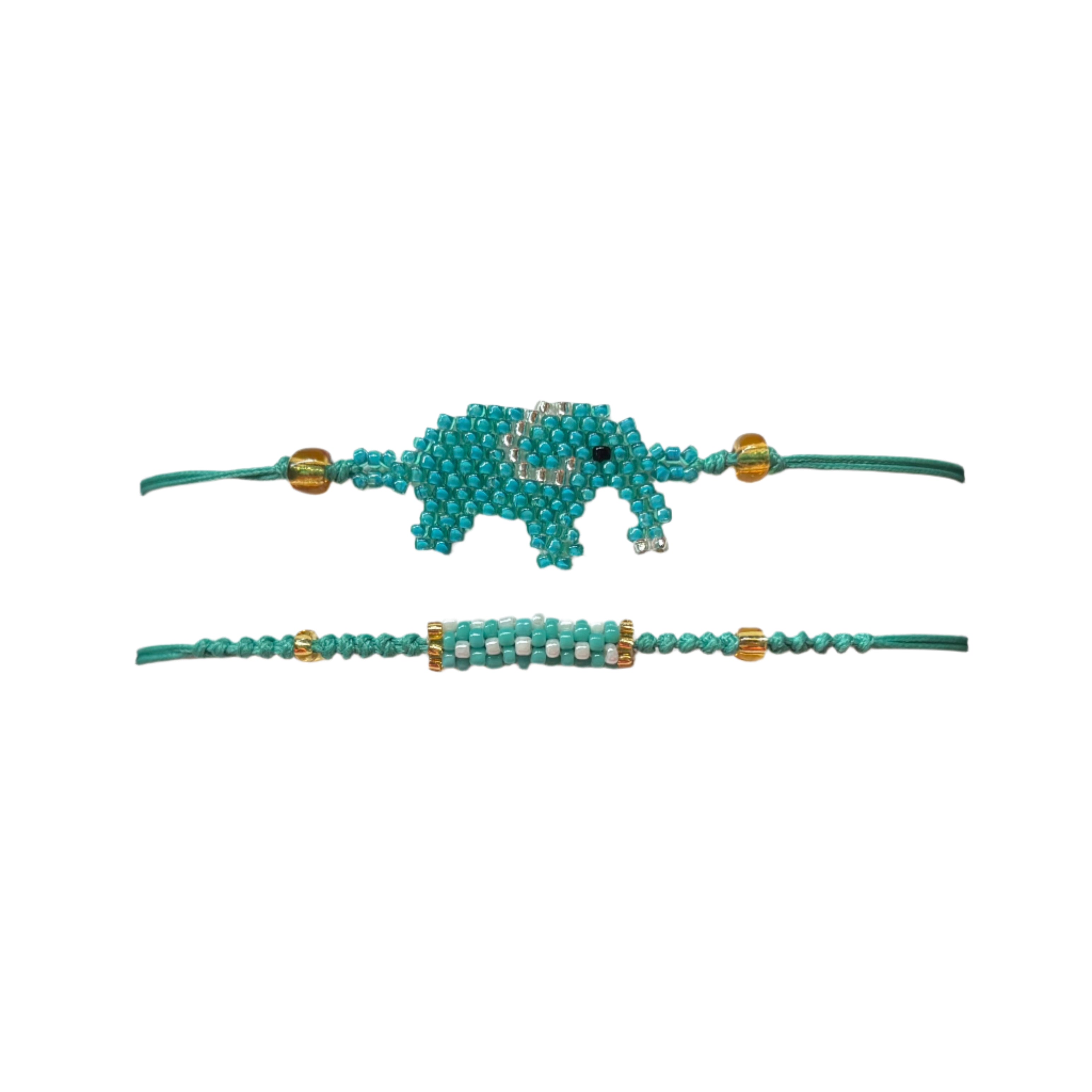 Teal and Silver Elephant Bracelets Set (SETS11134)