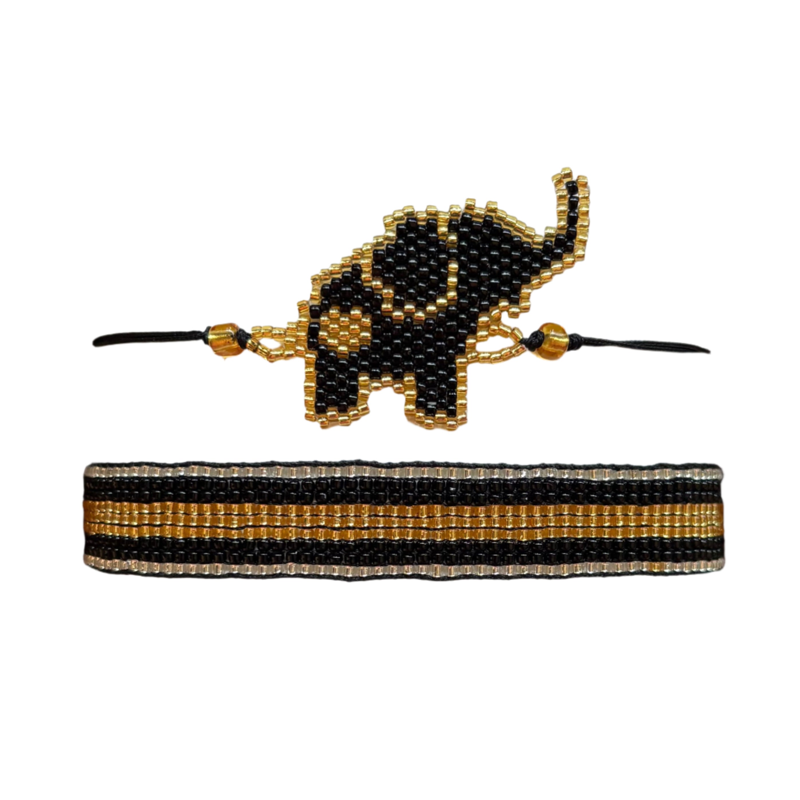 Black and Gold Elephant Trunk Bracelet Set