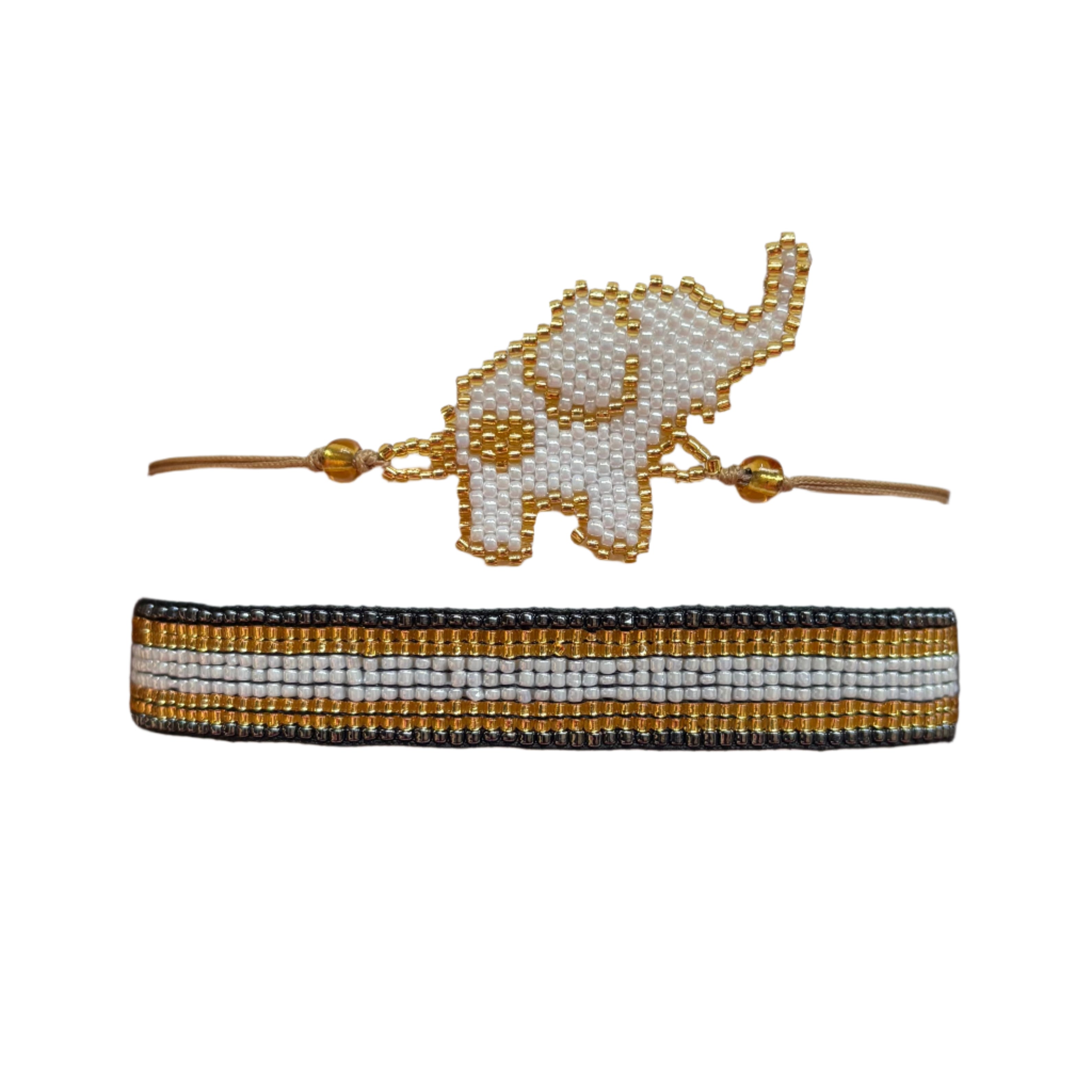 White and Gold Elephant Trunk Bracelet Set
