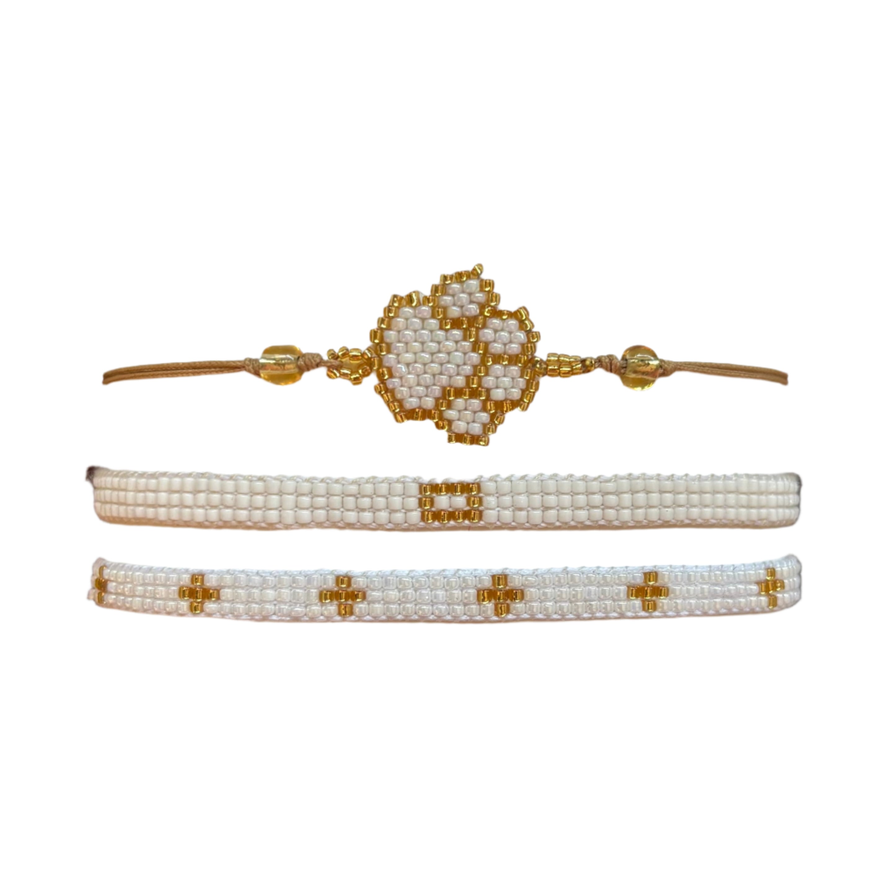 White and Gold Animal Paw Bracelet Set