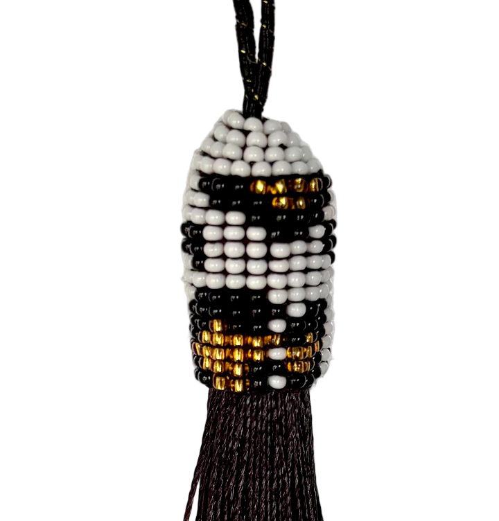 Black Leopard Print Beaded Tassel (TAS025)