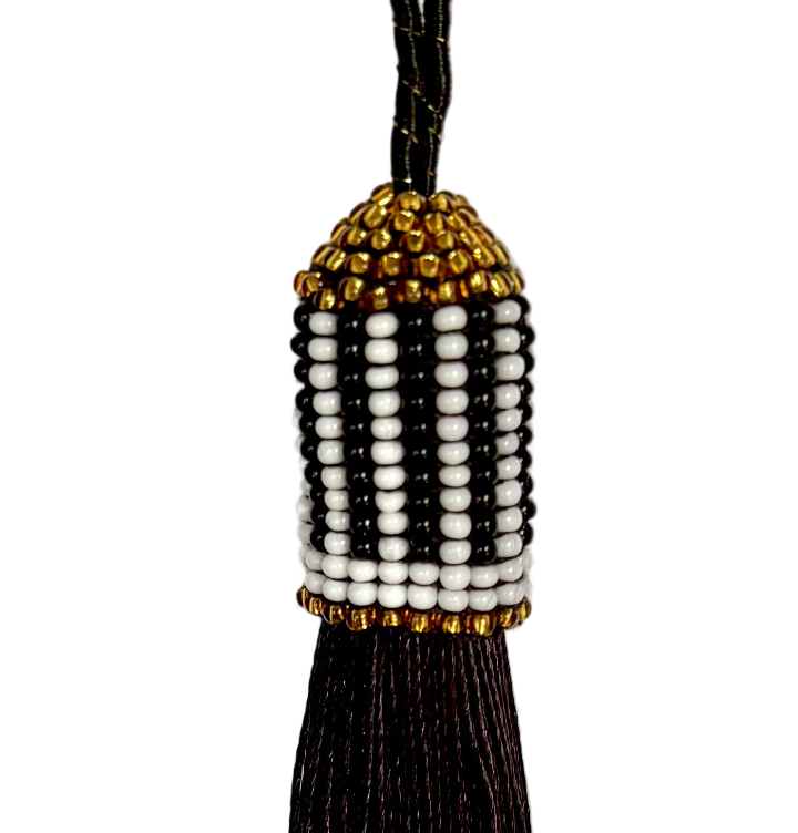 Black and White Stripes Beaded Tassel (TAS026)
