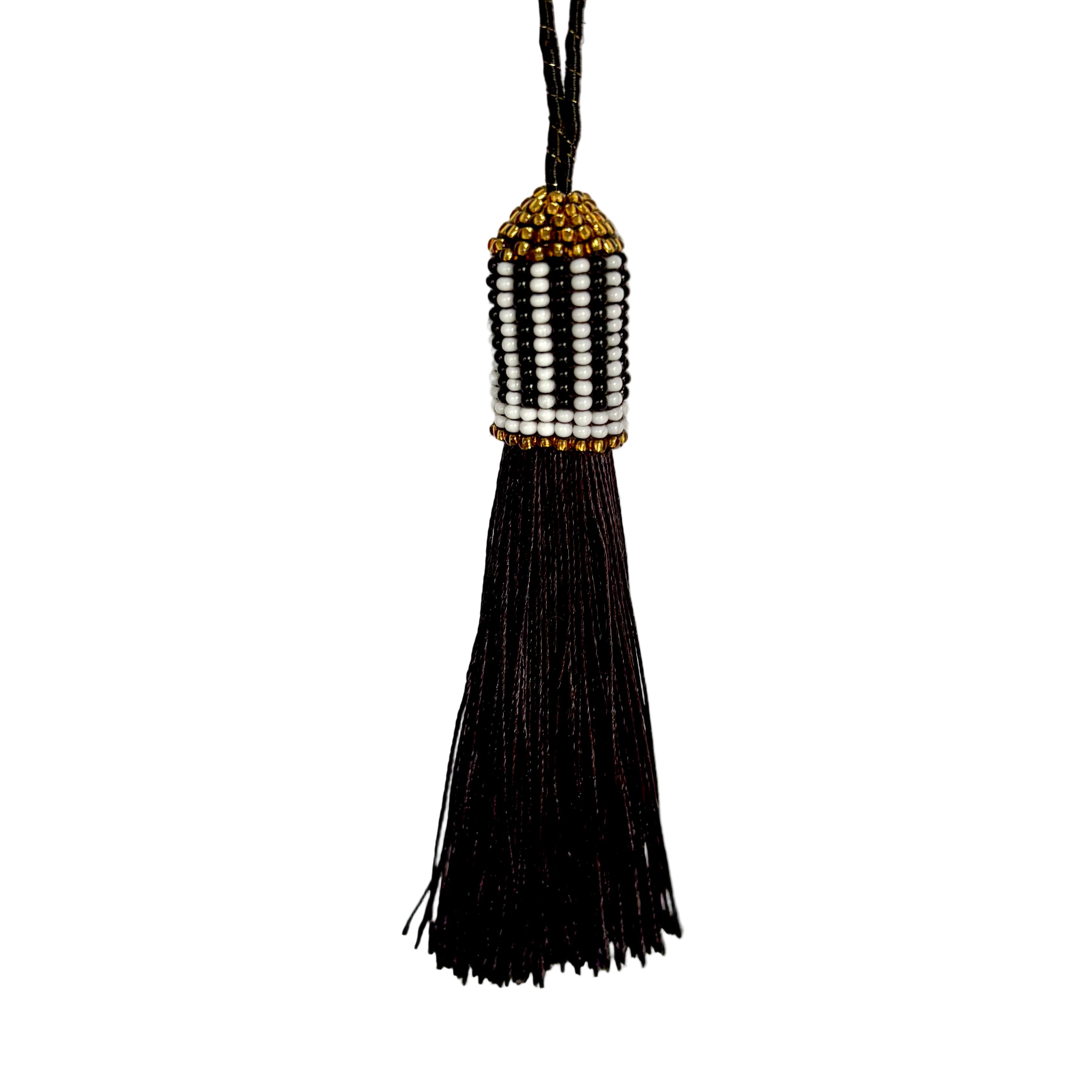 Black and White Stripes Beaded Tassel (TAS026)
