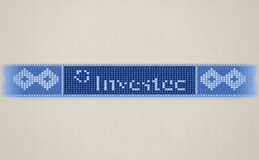 A design tester mockup of a beaded loom bracelet with a company name